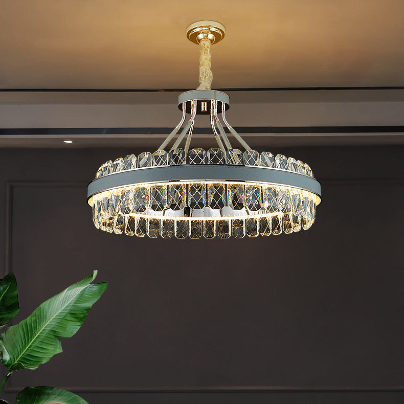 Modern Luxury Crystal Round Leather Crystal LED Chandelier For Bedroom