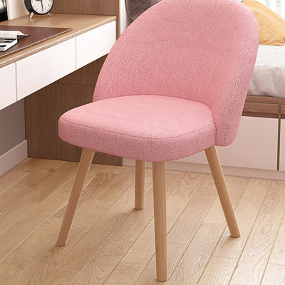 Contemporary Nordic Curved Fabric Upholstered Wood Legs Vanity Stool Backrest For Bedroom