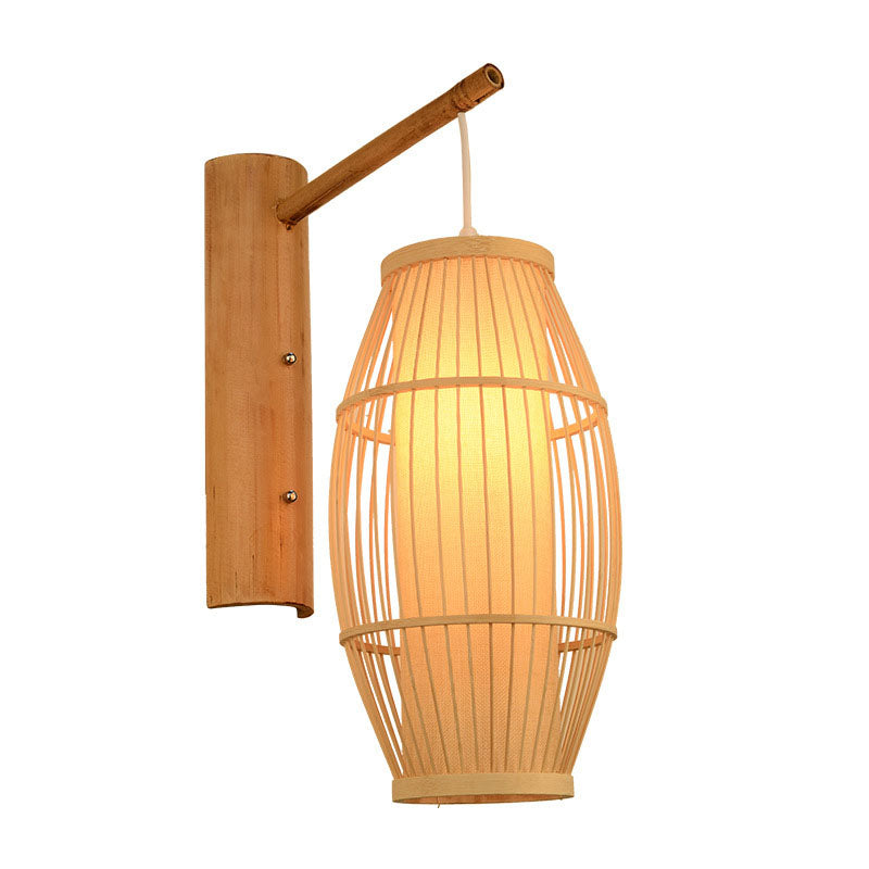 Traditional Chinese Weaving Bamboo Cage Shape 1-Light Wall Sconce Lamp For Living Room