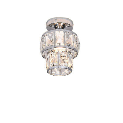 Contemporary Luxury Stainless Steel Frame Double Crystal Rings 1-Light Semi-Flush Mount Ceiling Light For Living Room