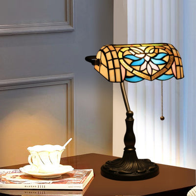 Traditional Tiffany Half Cylinder Zinc Alloy Stained Glass 1-Light Table Lamp For Bedroom