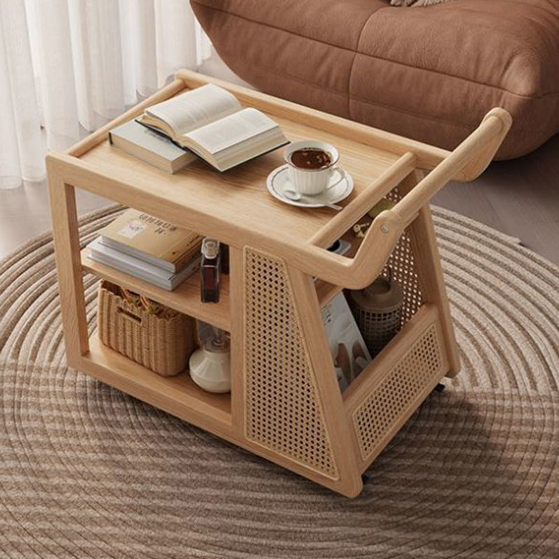 Contemporary Retro Solid Wood Movable Multifunctional Storage End Table 3-Tier For Living Room