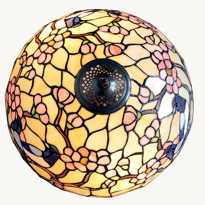 Traditional Tiffany Stained Glass Magpie Plum Blossom Dome 2-Light Standing Floor Lamp For Home Office