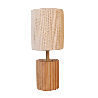 Traditional Japanese Column Wood Paper Rope 1-Light Table Lamp For Living Room