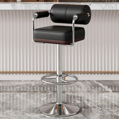 Modern Luxury Square Cylindrical Leather Metal Bar Stool Backrest Armrest For Dining Room