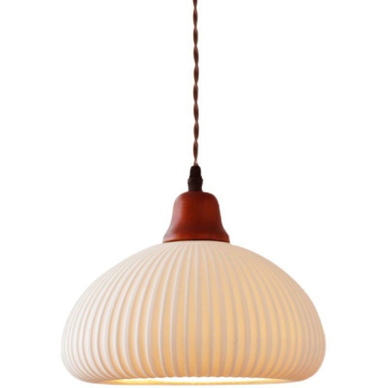 Contemporary Retro Pleated Ceramic Lantern Shade 1-Light Pendant Light For Living Room