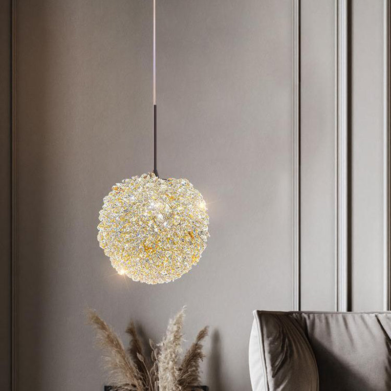 Contemporary Luxury Crystal Lychee Shade Hardware 1-Light Pendant Light For Living Room