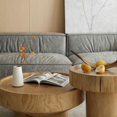 Traditional Japanese Round Wood Coffee Table For Living Room