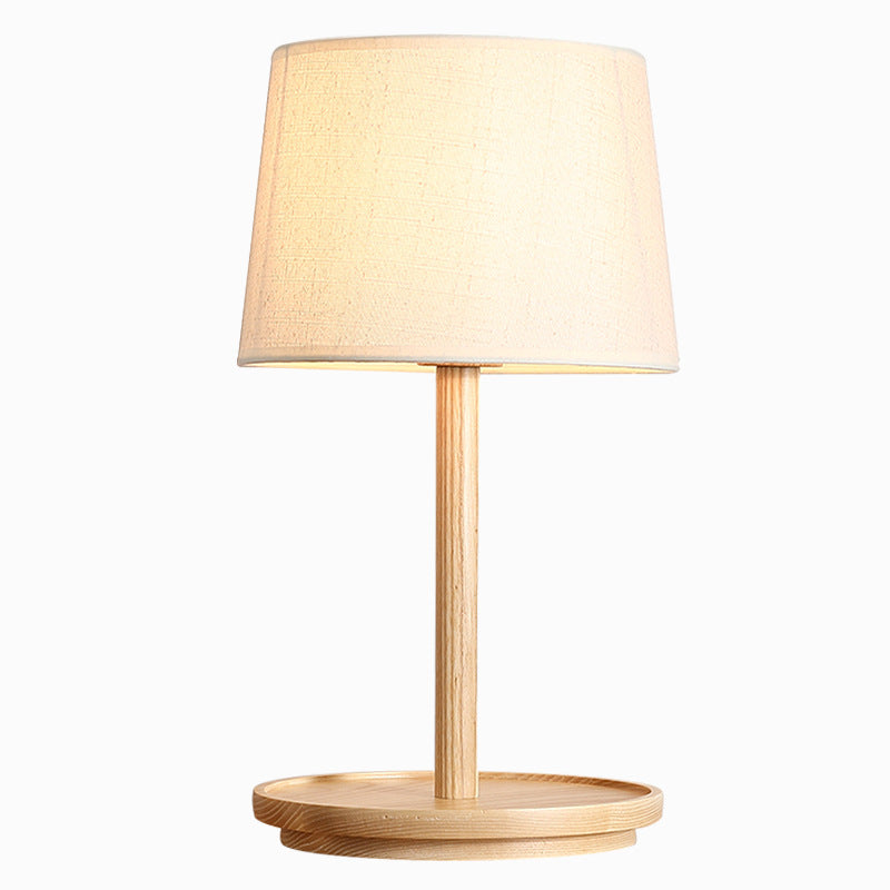 Modern Minimalist Cone Fabric Wood Base 1-Light Table Lamp For Study