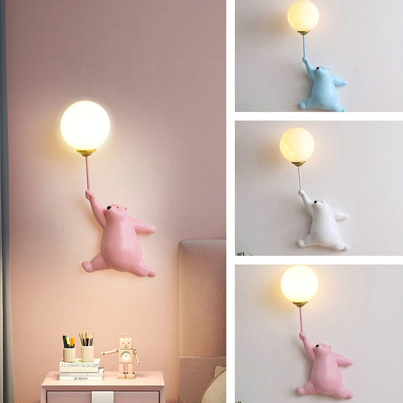 Lampe murale contemporaine créative à 1 lumière en résine et verre ours pour chambre à coucher 