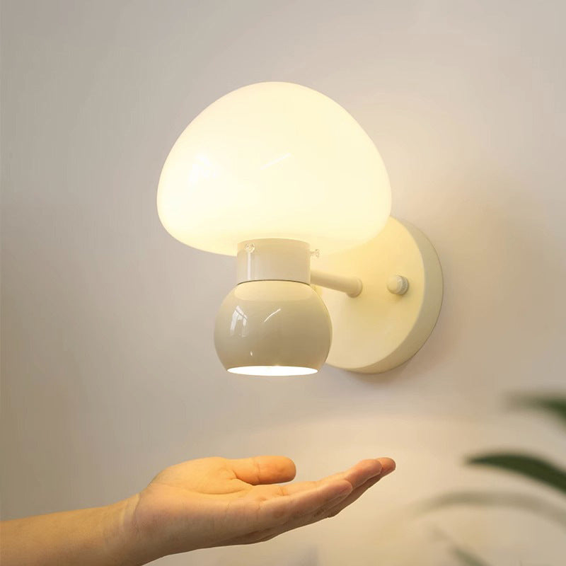 Contemporary Creative Mushroom Iron Glass 1-Light Wall Sconce Lamp For Bedroom