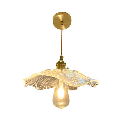 Contemporary Luxury Brass Flower Glass Shape 1-Light Pendant Light For Bedroom