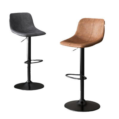 Contemporary Luxury Curved Leather Height Adjustable Swivel Bar Stool Backrest Footrest For Dining Room