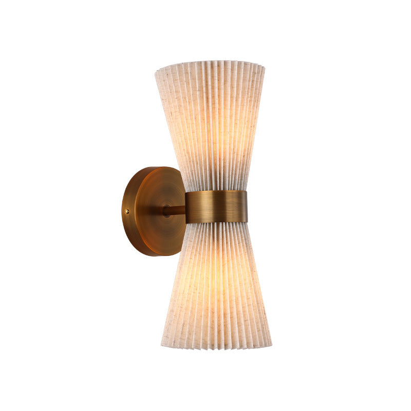 Modern Minimalist Column Fabric Copper 2-Light Wall Sconce Lamp For Living Room