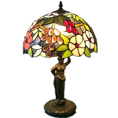 Retro Tiffany Grape Glass Metal Resin Dome 1-Light Table Lamp