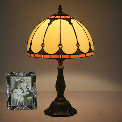 Mediterrane Vintage Tiffany Glasmalerei 1-flammige Tischlampe 