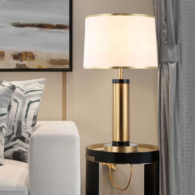 Modern Transitional Cylinder Iron Fabric 1-Light Table Lamp For Living Room