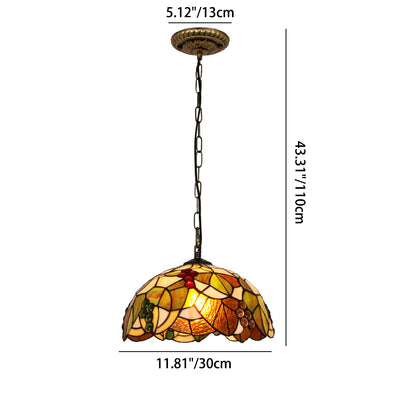 Traditional Tiffany Grape Stained Glass Round 1-Light Pendant Light For Dining Room