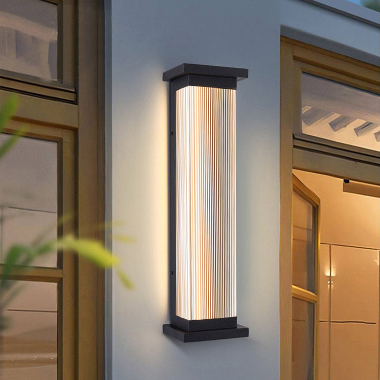 Modern Minimalist Waterproof Striped Rectangle Stainless Steel Acrylic Wall Sconce Lamp For Outdoor Patio