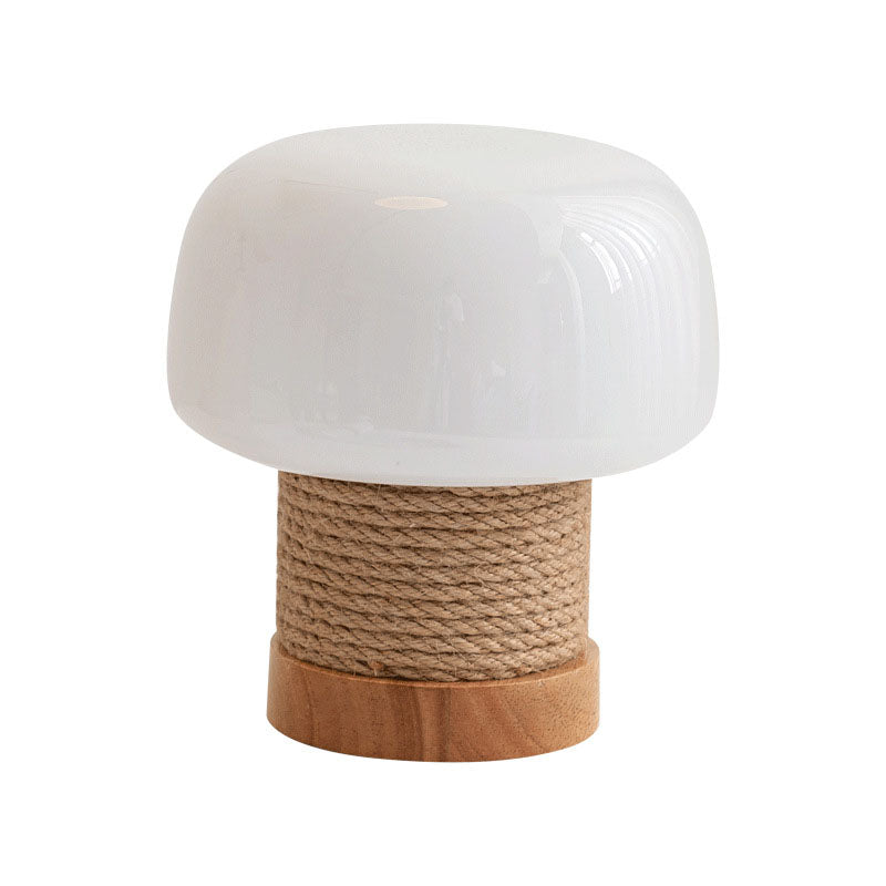 Modern Minimalist Cylinder Mushroom Shape Oak Twine Glass 1-Light Table Lamp For Bedroom