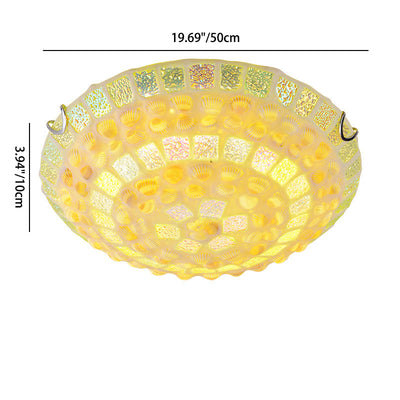 Contemporary Creative Round Irregular Shell Stained Glass 2/3/4 Light Flush Mount Ceiling Light For Living Room