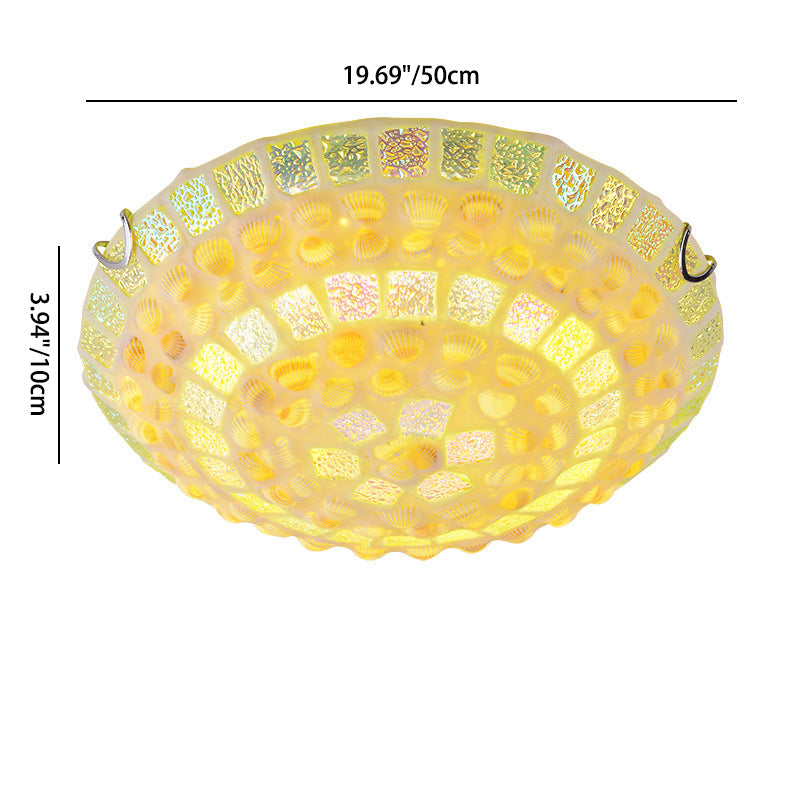 Contemporary Creative Round Irregular Shell Stained Glass 2/3/4 Light Flush Mount Ceiling Light For Living Room