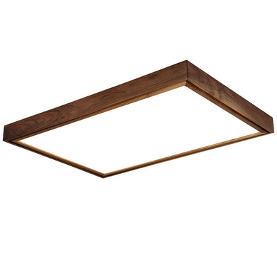 Traditional Chinese Walnut Iron Acrylic Square Rectangular LED Flush Mount Ceiling Light For Living Room