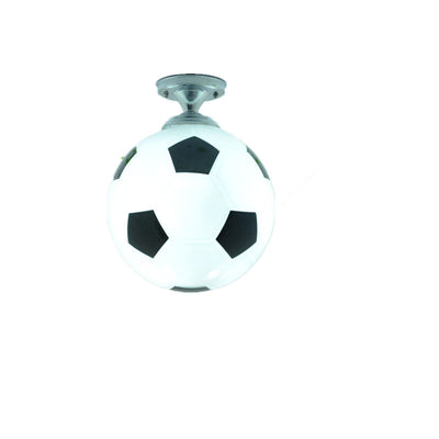 Contemporary Creative Football Glass Shade 1-Light Semi-Flush Mount Ceiling Light For Bedroom