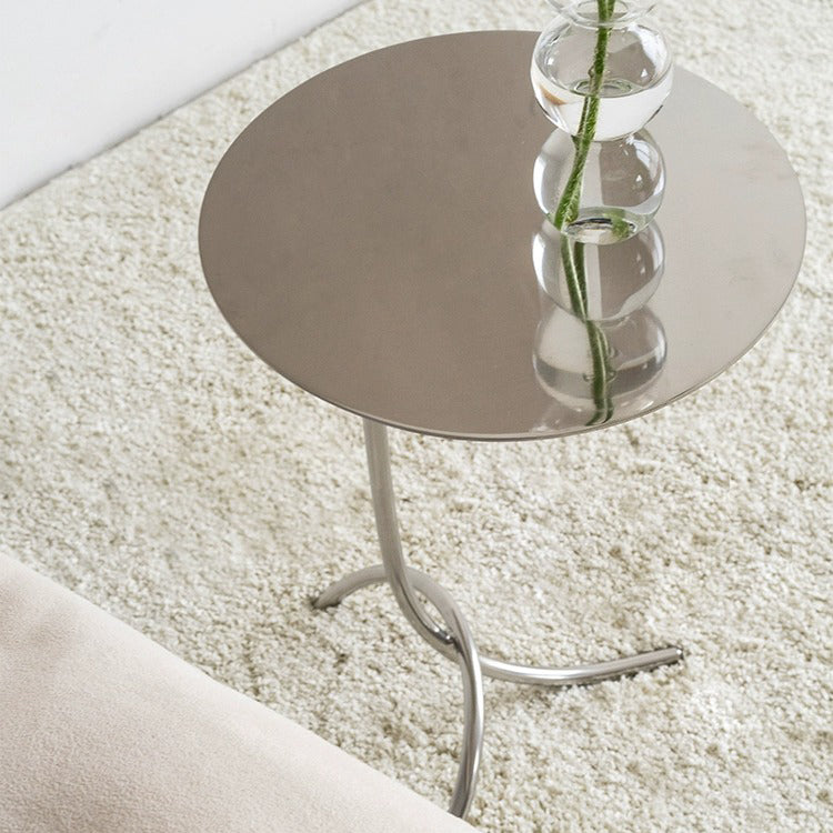 Modern Minimalist Round J-Shaped Stainless Steel Coffee Table For Living Room