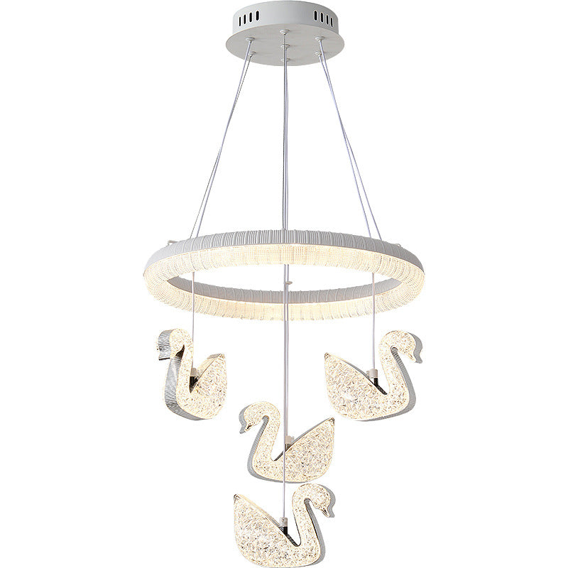 Contemporary Luxury Circle Ring Shade ABS Swan Decor LED Chandelier For Living Room