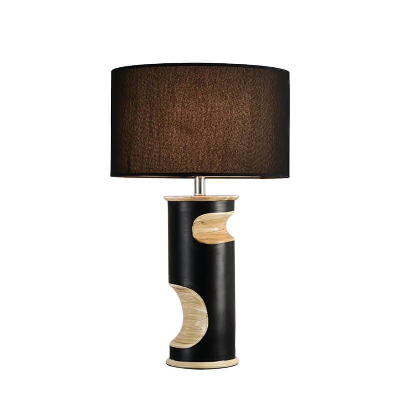 Contemporary Creative Fabric Shade Irregular Imitation Wood Grain Base 1-Light Table Lamp For Bedroom