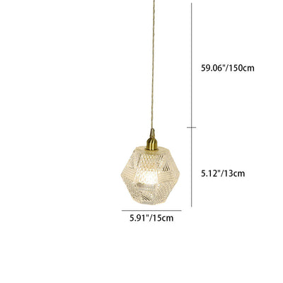 Modern Minimalist Octagonal Brass Glass 1-Light Pendant Light For Bedroom