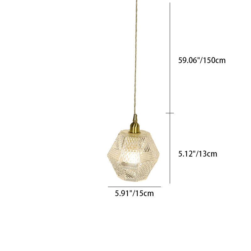 Modern Minimalist Octagonal Brass Glass 1-Light Pendant Light For Bedroom