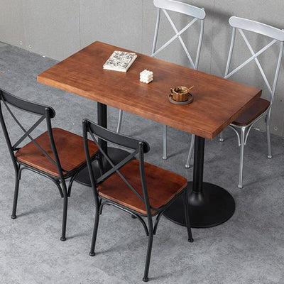 Contemporary Industrial Leather Wood Iron Square X Shape Back Dining Chair & Table Set For Dining Room