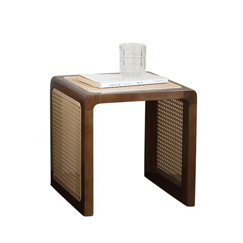 Traditional Japanese Rectangular Solid Wood Stainless Steel End Table 1-Tier For Living Room