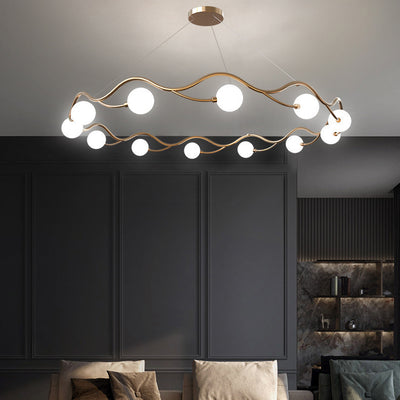 Contemporary Nordic Metal Glass Round Wave Ball Ring 8/10/12 Light Chandeliers For Living Room