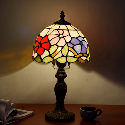 Traditional Tiffany Flower Aluminum Stained Glass 1-Light Table Lamp For Bedroom