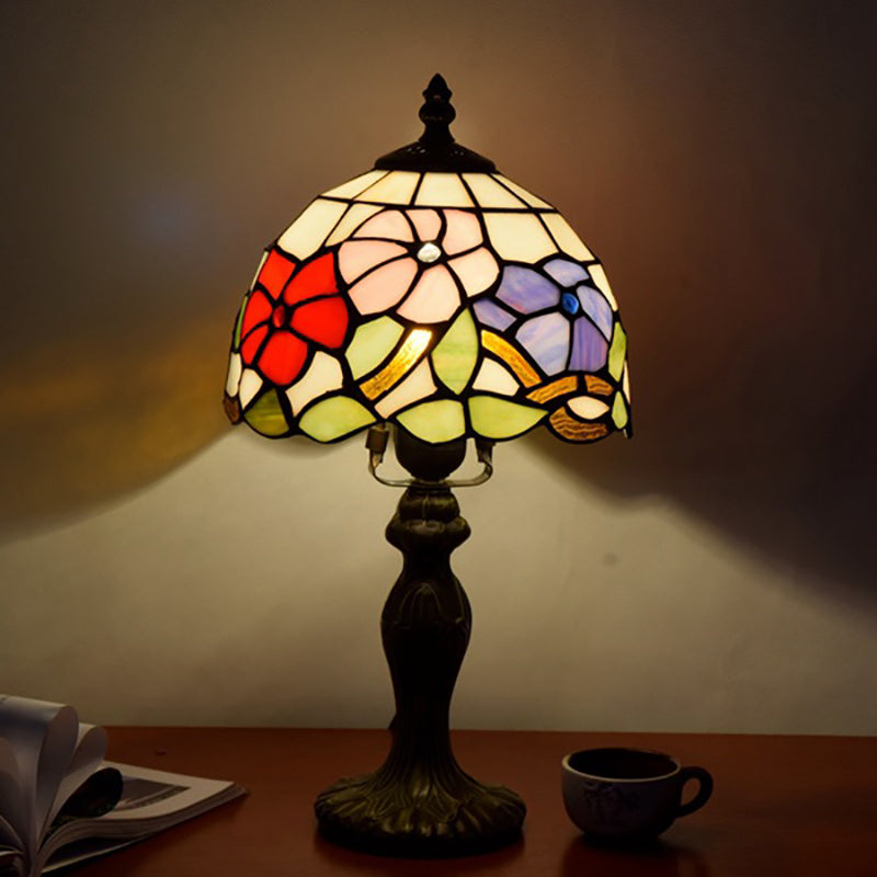 Traditional Tiffany Flower Aluminum Stained Glass 1-Light Table Lamp For Bedroom