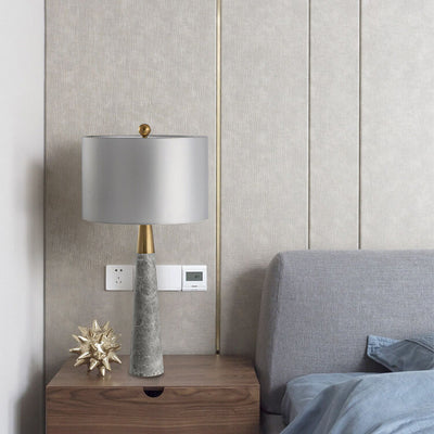 Modern Simple Fabric Lampshade Gray Marble Base 1-Light Table Lamp