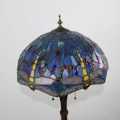 Traditional Tiffany Mediterranean Dragonfly Stained Glass Dome Shade 2-Light Standing Floor Lamp For Home Office