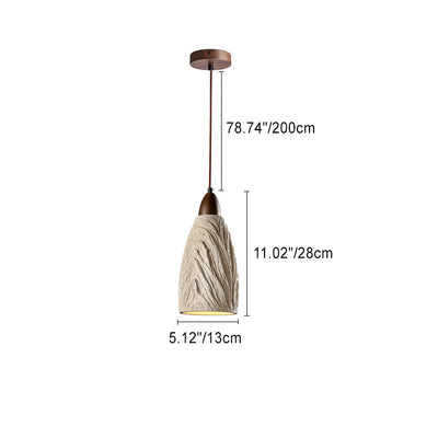 Traditional Japanese Cylinder Cement Solid Wood 1-Light Pendant Light For Bedroom