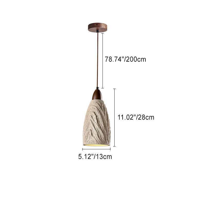 Traditional Japanese Cylinder Cement Solid Wood 1-Light Pendant Light For Bedroom