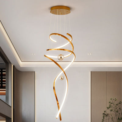 Contemporary Scandinavian Titanium Stainless Steel Acrylic Line LED Pendant Light For Living Room