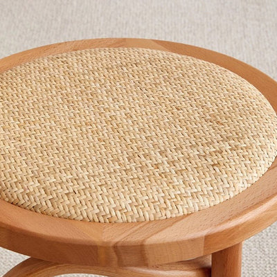 Traditional Chinese Round Wood Rattan Dining Chair Four Legs Backrest For Dining Room