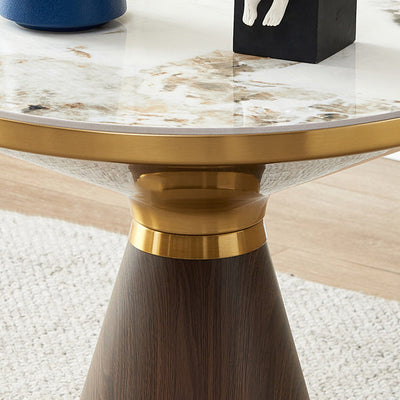 Modern Luxury Cone Base Rock Slab Metal Carbon Steel Side Table 1-Leg For Living Room