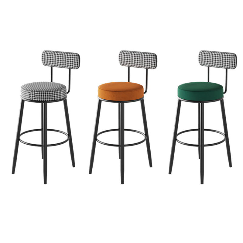 Contemporary Nordic Round Cotton Linen Upholstered Bar Stool Backrest Footrest For Dining Room