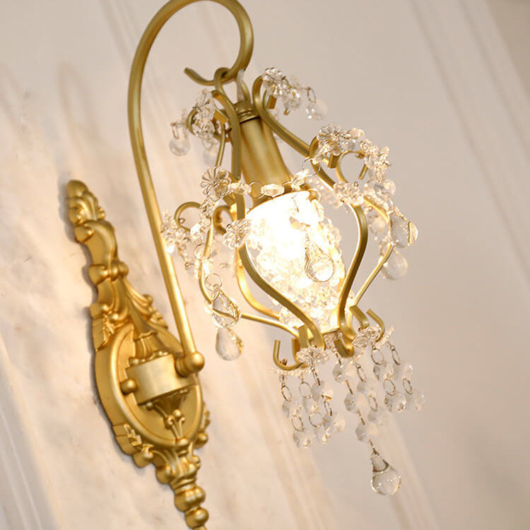 French Luxury Brass Decorative Water Drop Crystal 1-Light Wall Sconce Lamp