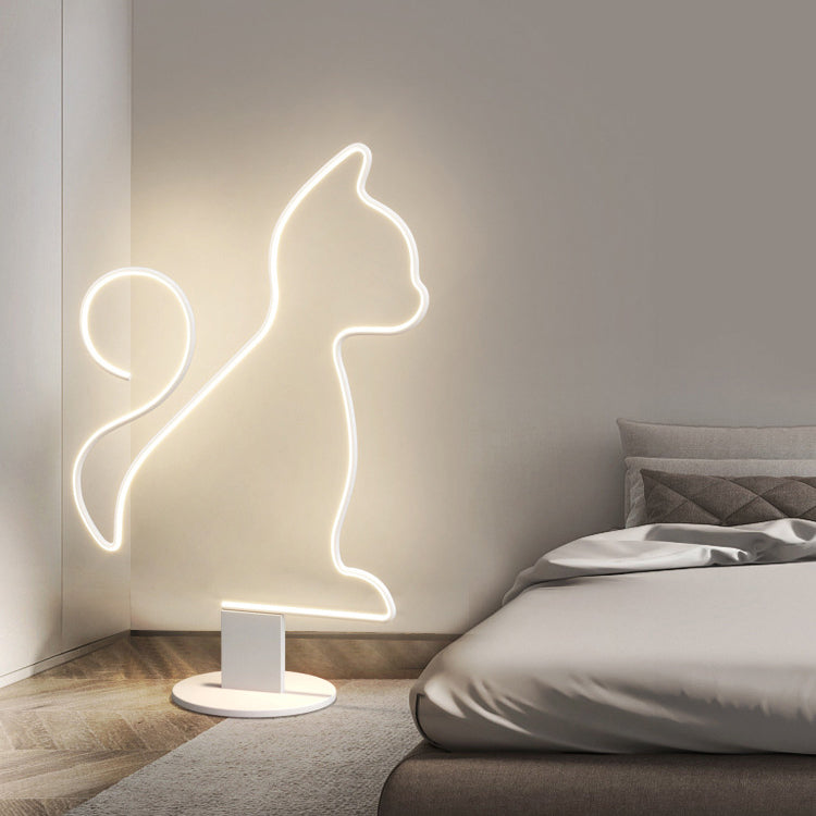 Contemporary Creative Iron Aluminum Acrylic Cat Dog LED Standing Floor Lamp For Bedroom