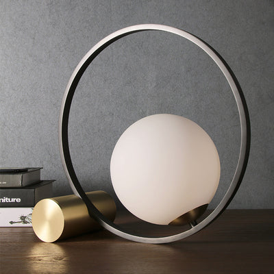 Modern Minimalist Circle Orb Copper Glass 1-Light Table Lamp For Bedroom