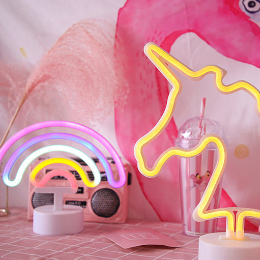 Contemporary Creative Rainbow Unicorn Plastic Acrylic LED Table Lamp For Bedroom